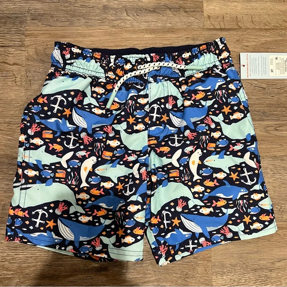 NWT CAT & jack Boys Swim Trunks with Ocean Print - Picture 1 of 4
